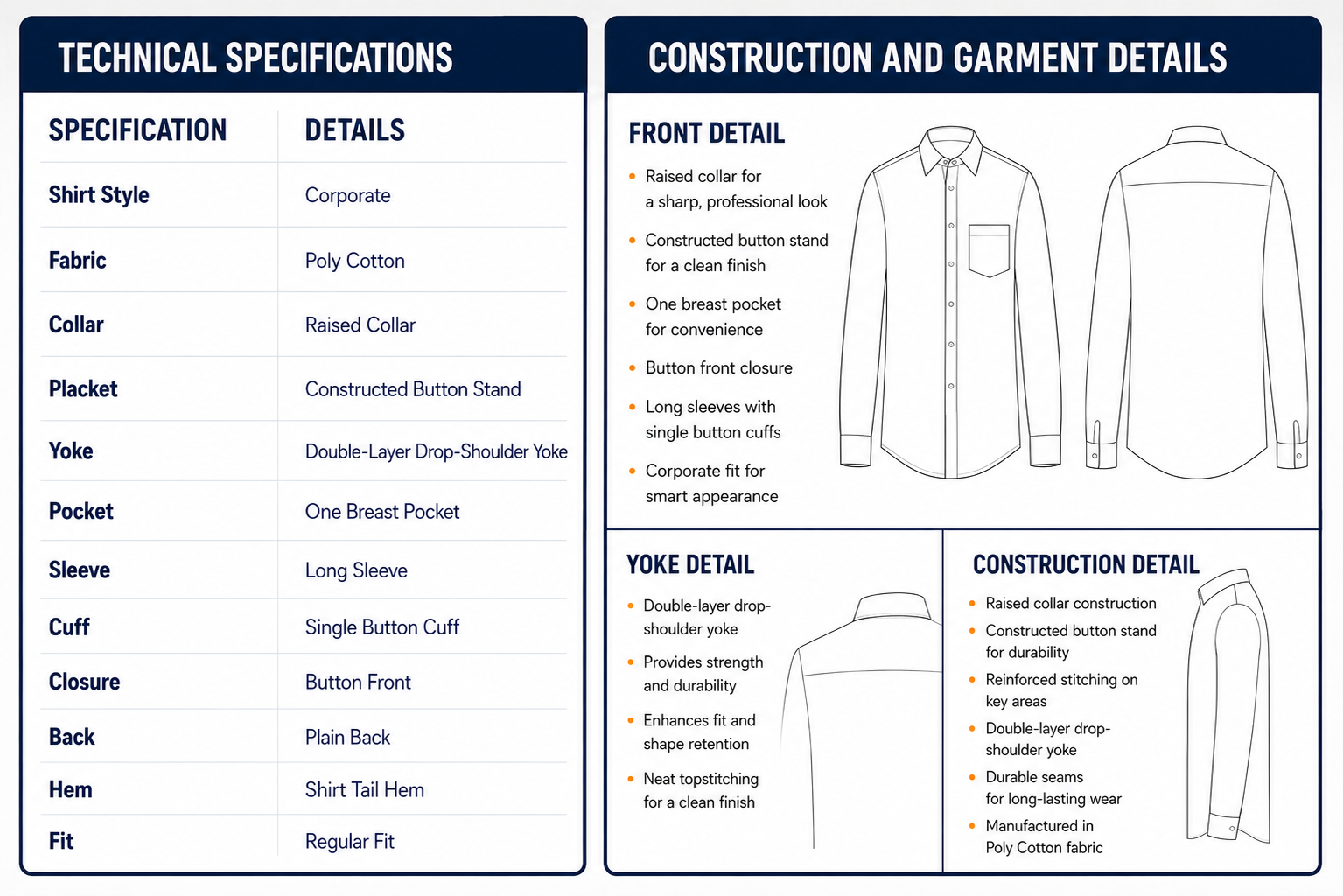 Corporate shirt LS specs