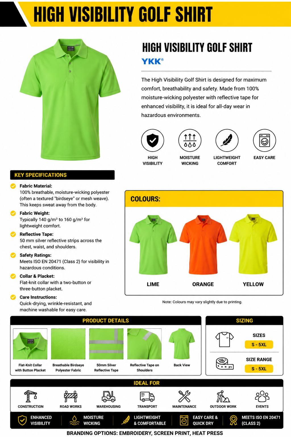 High Visibility Golf Shirt spec