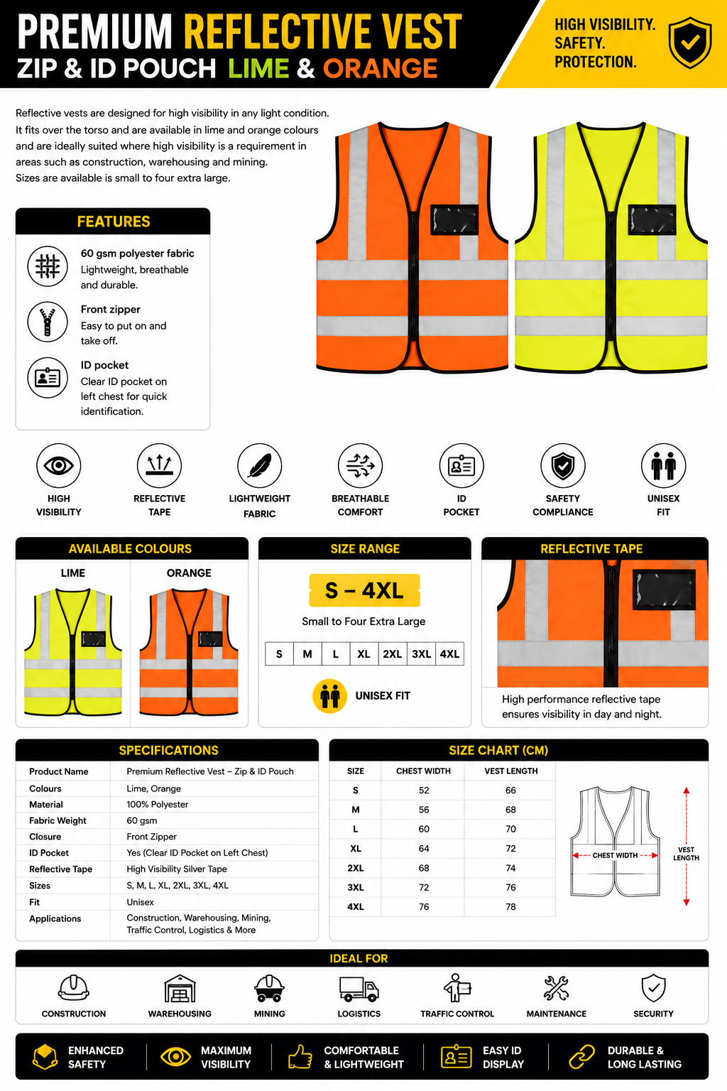 Premium Hi-Viz Vest Zip & ID Spec