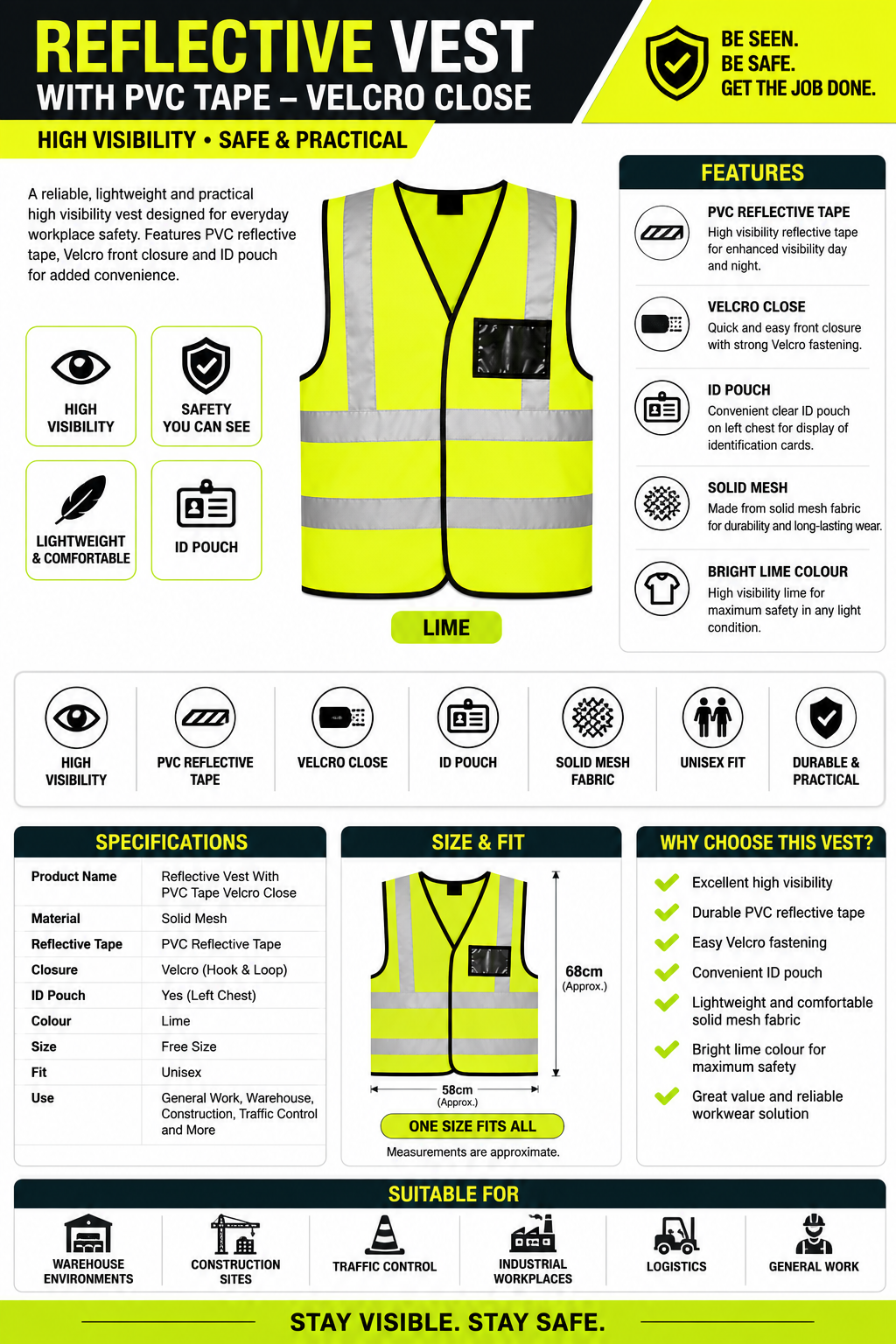 Reflective Vest with Velcro Close SPEC