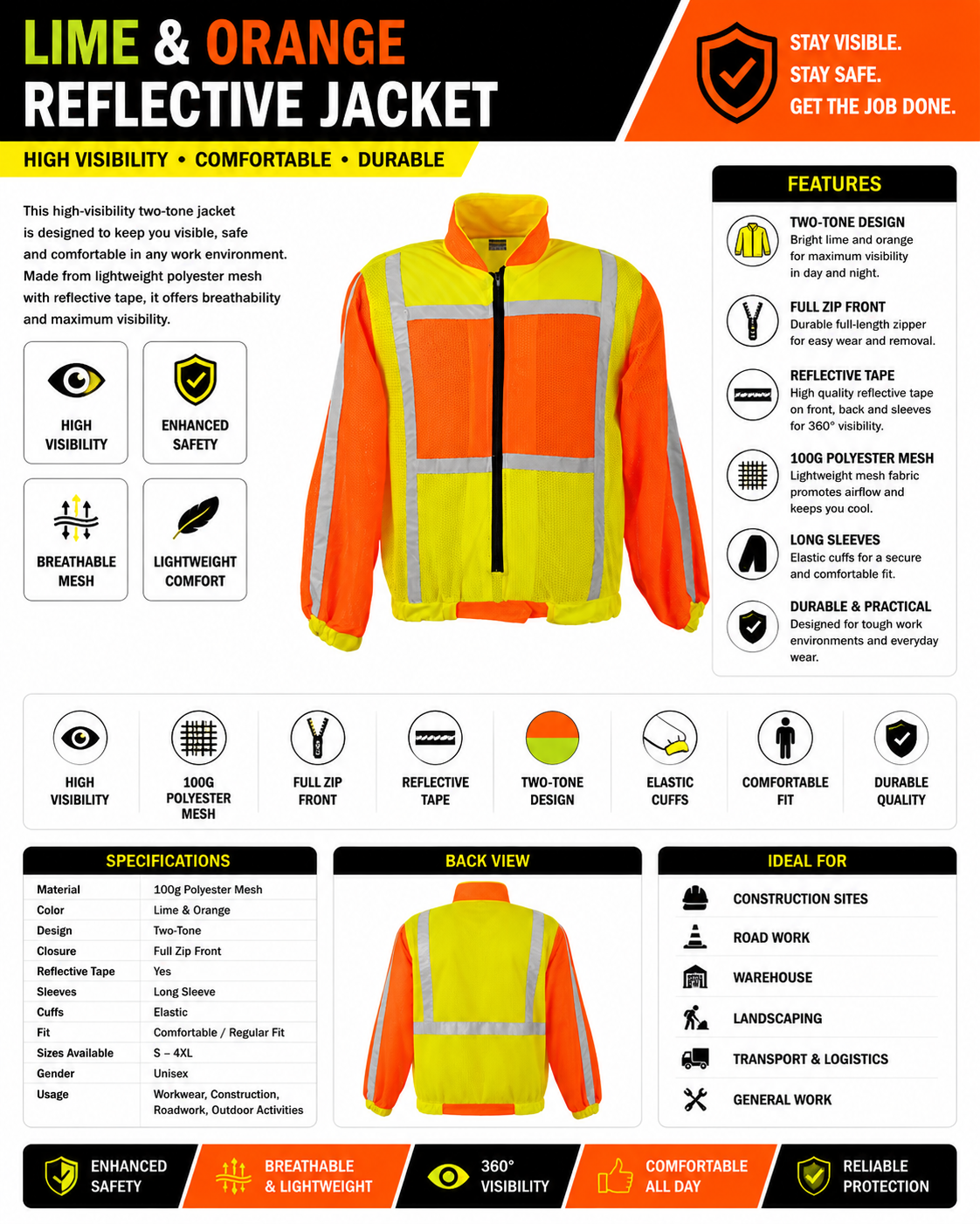 Traffic Reflective Jacket with long sleeve SPEC