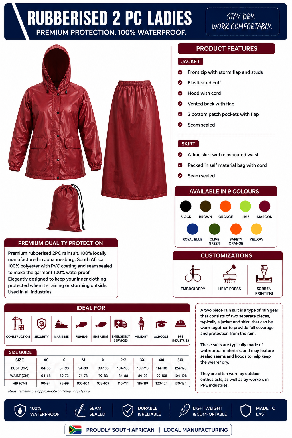 RUBBERISED RAINSUIT LADIES MANUFACTURED