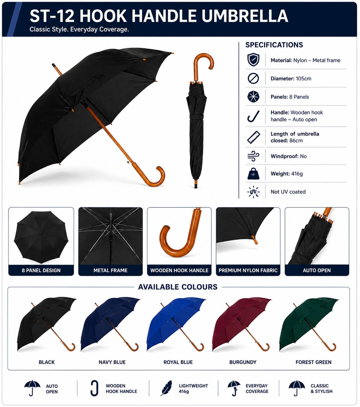 ST-12 Hook handle Umbrella