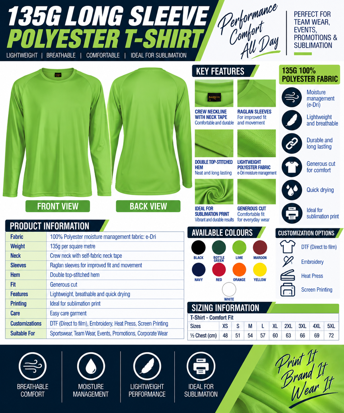 135g Long Sleeve Polyester T-Shirt