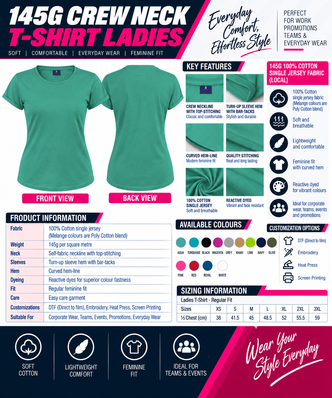 145g Crew Neck T-Shirt Ladies