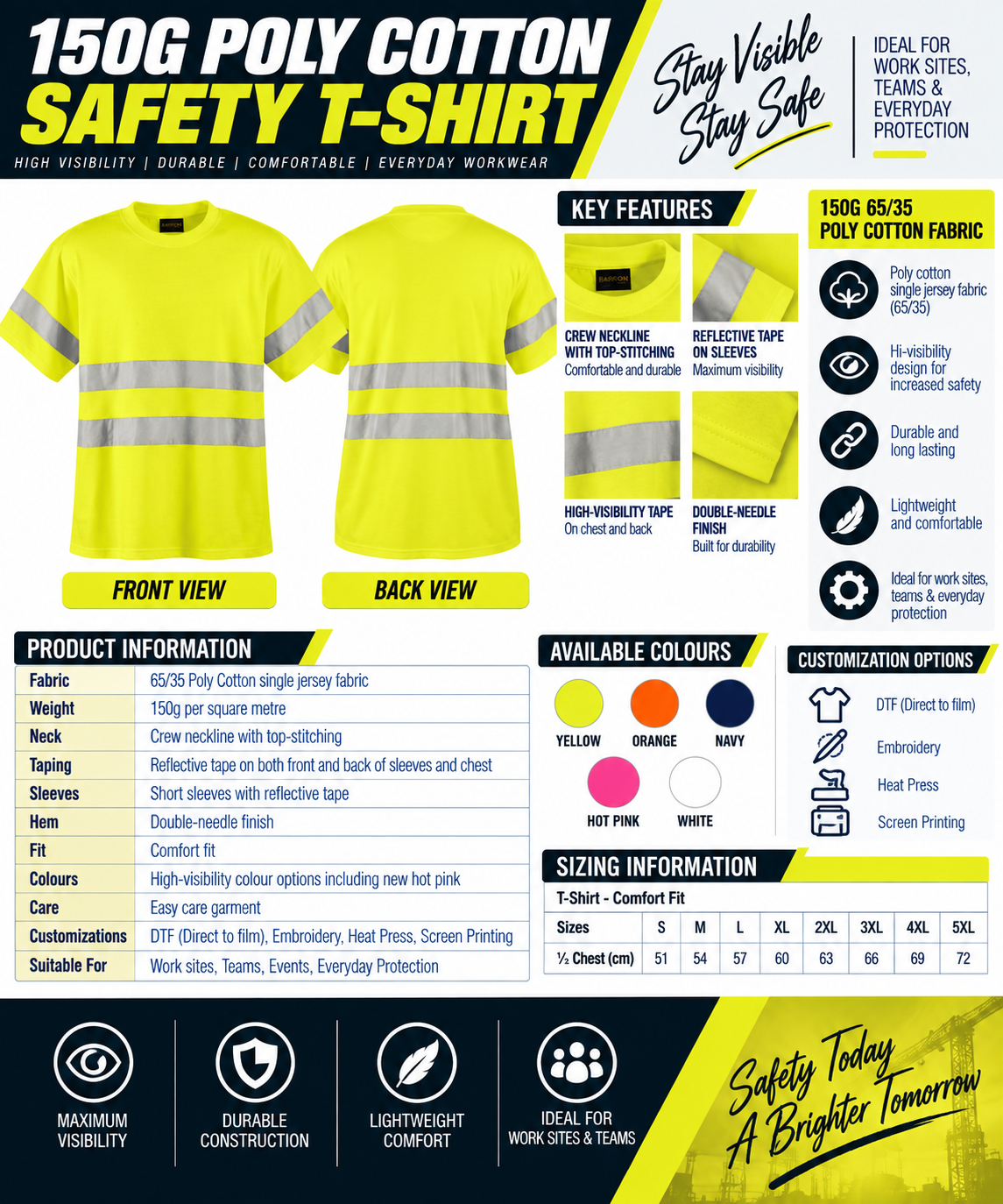 150g Poly Cotton Safety T-Shirt with tape