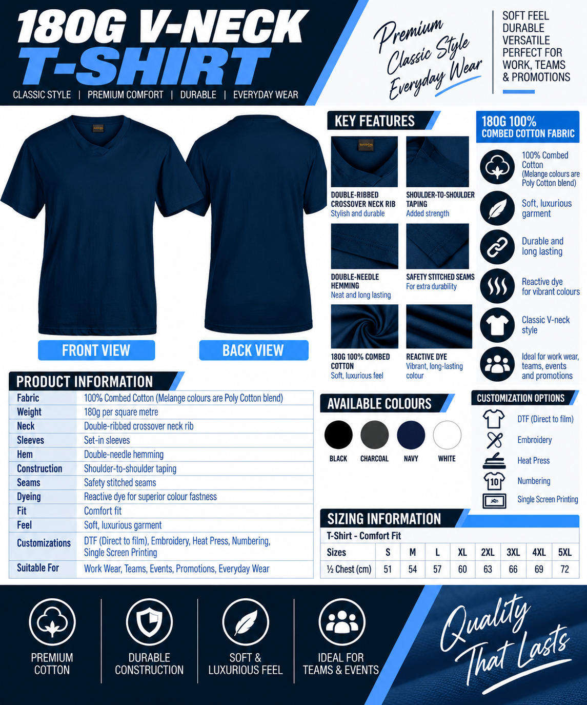 180g V-Neck T-Shirt