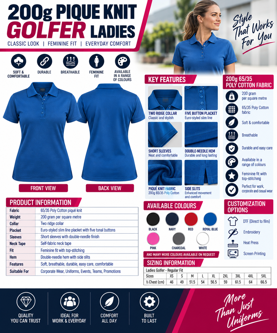 200g Pique Knit Golfer Ladies