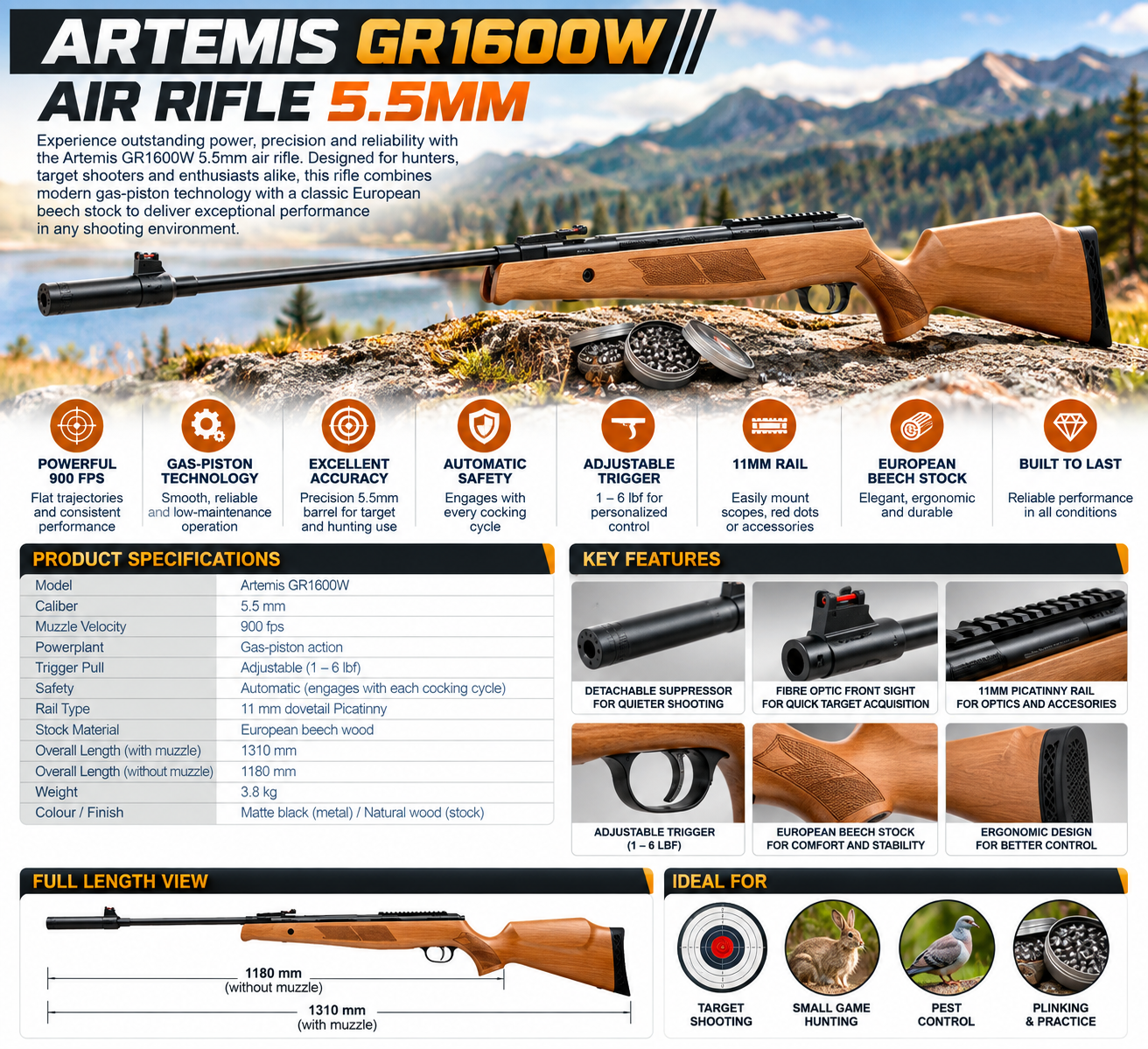 Artemis GR1600w Air Rifle 5.5mm