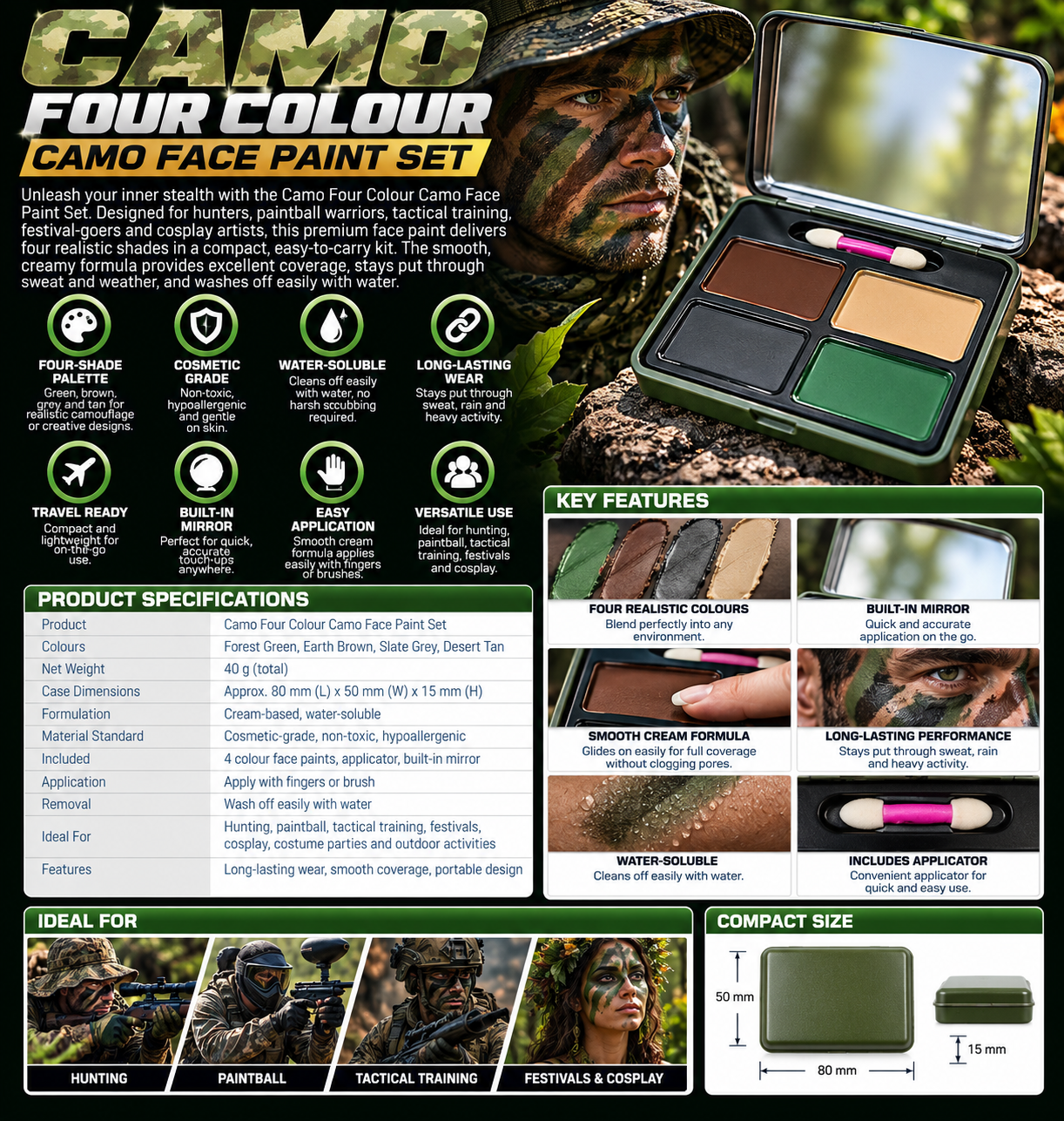 Camo Four Colour Camo Face Paint Set