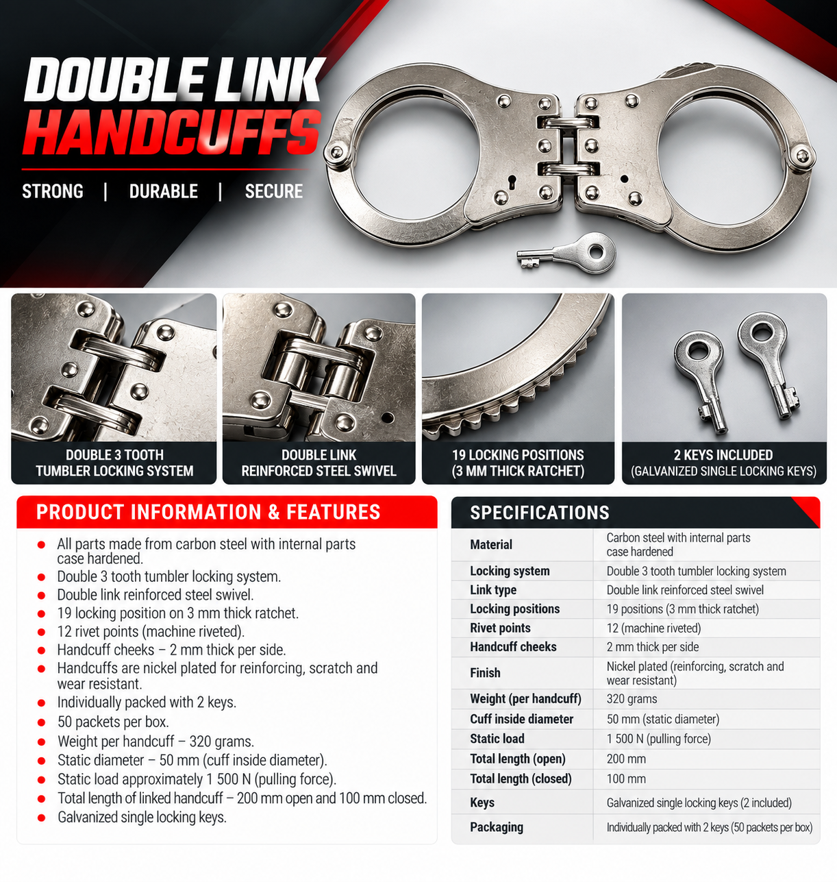 DOUBLE LINK HANDCUFFS