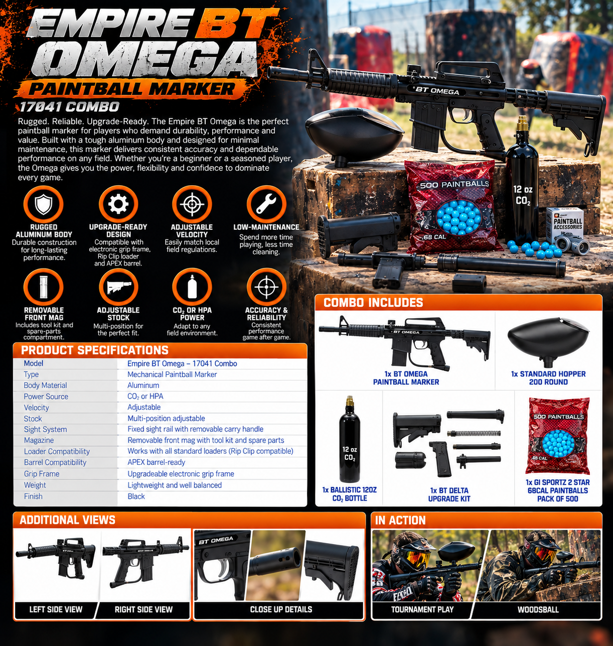 Empire BT Omega Paintball Marker Black 17041 Combo