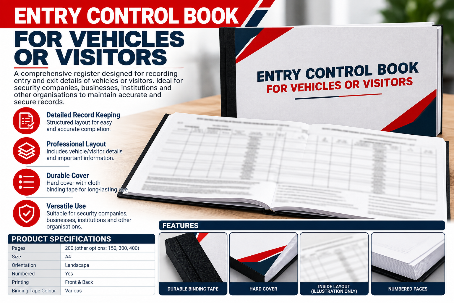 Entry control Book for Vehicles or Visitors