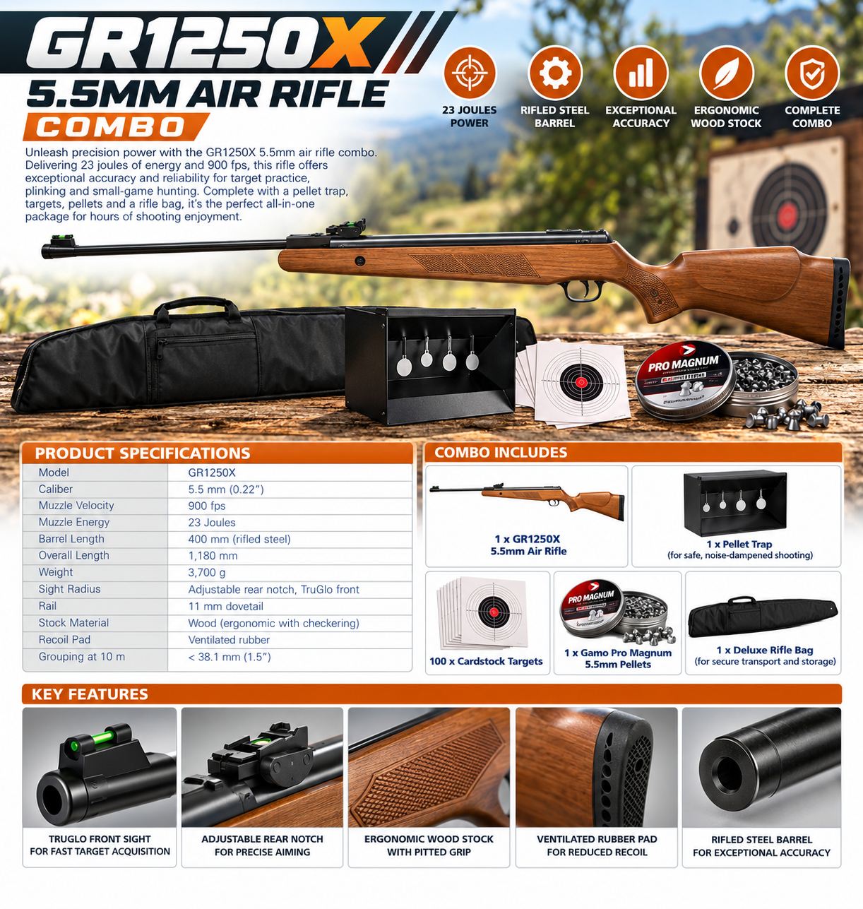 GR1250x 5.5mm Air Rifle Combo