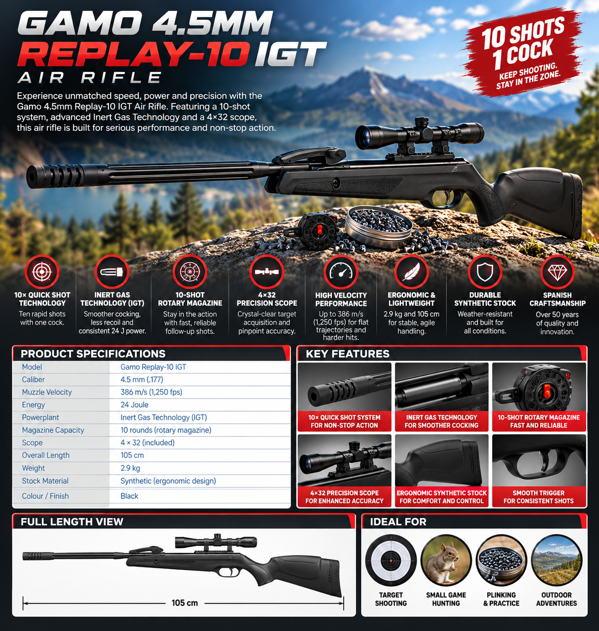 Gamo 4.5mm Replay-10 IGT Air Rifle