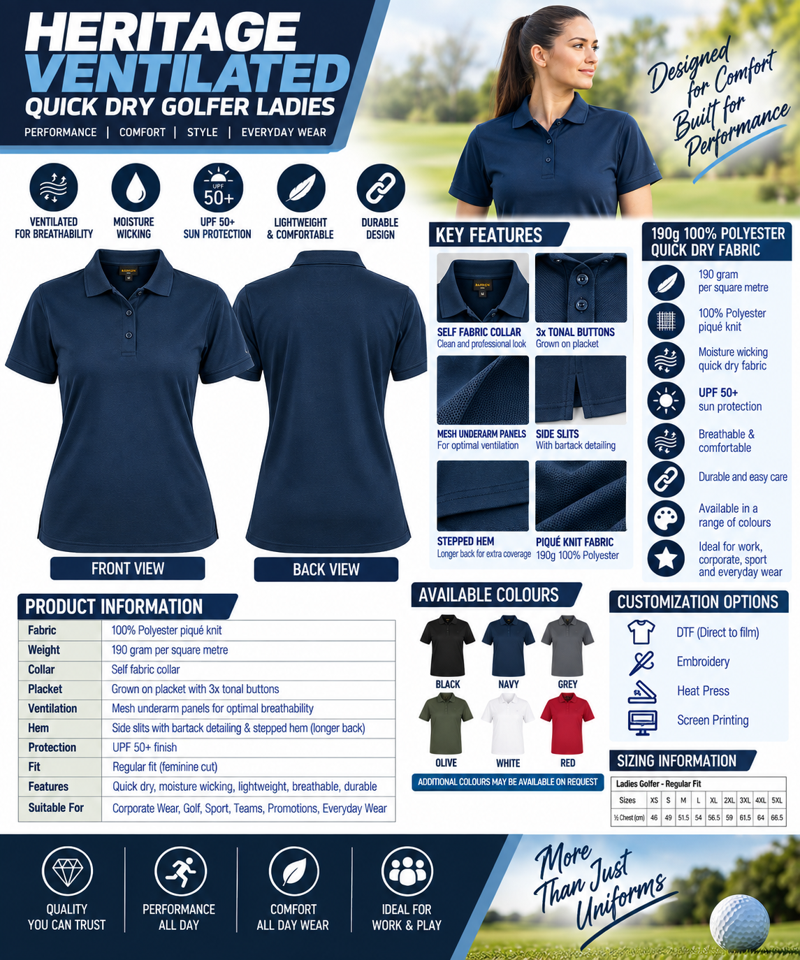 Heritage Ventilated Quick Dry Golfer Ladies