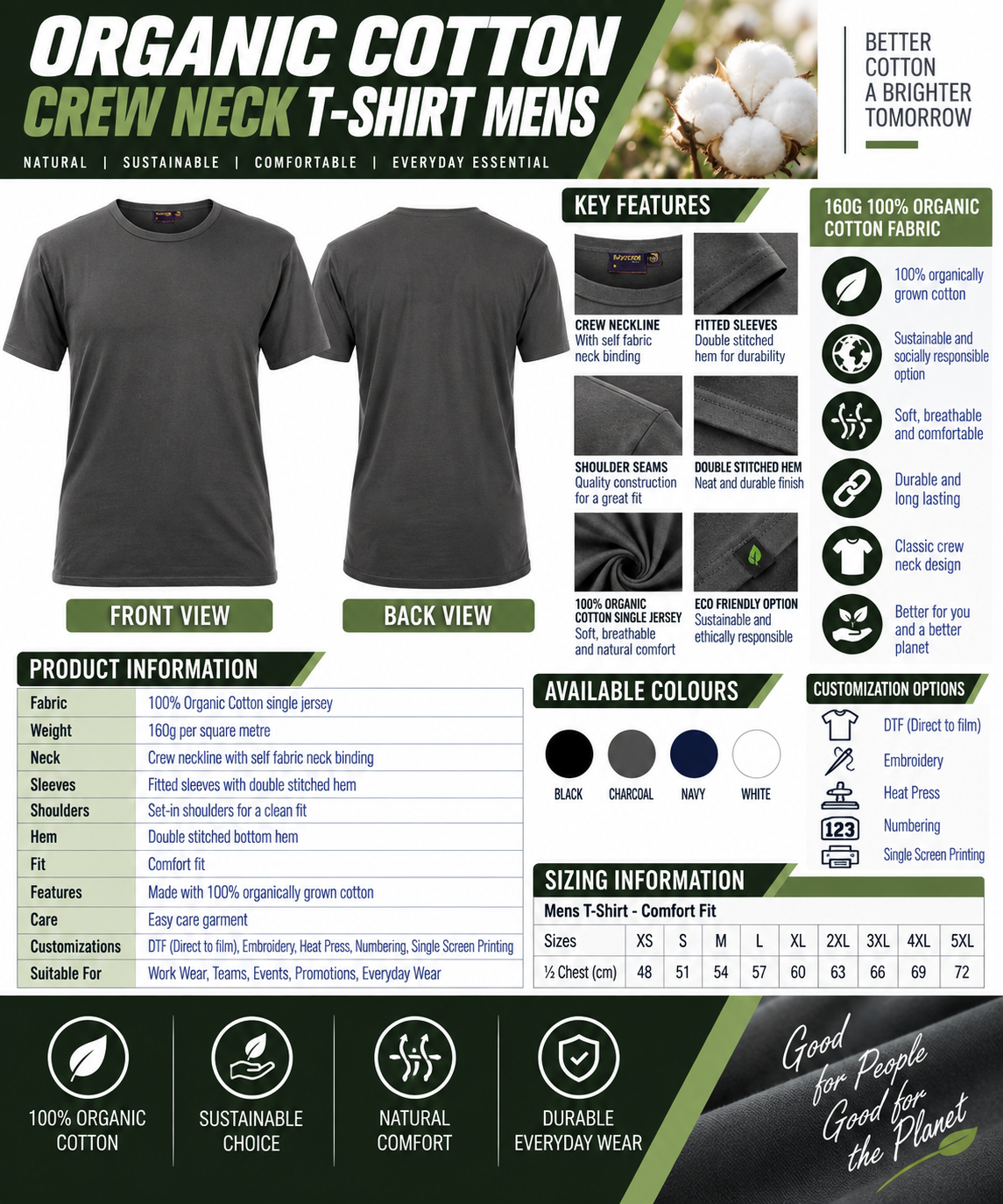 Organic Cotton Crew Neck T-Shirt Mens