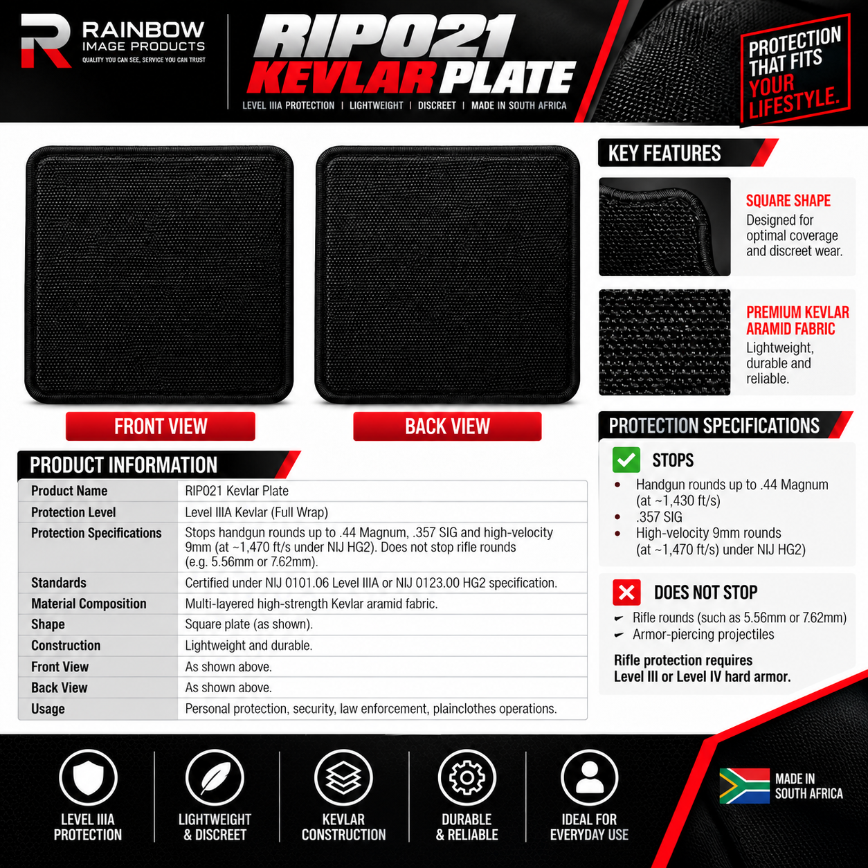 RIP021 KEVLAR FRONT & BACK
